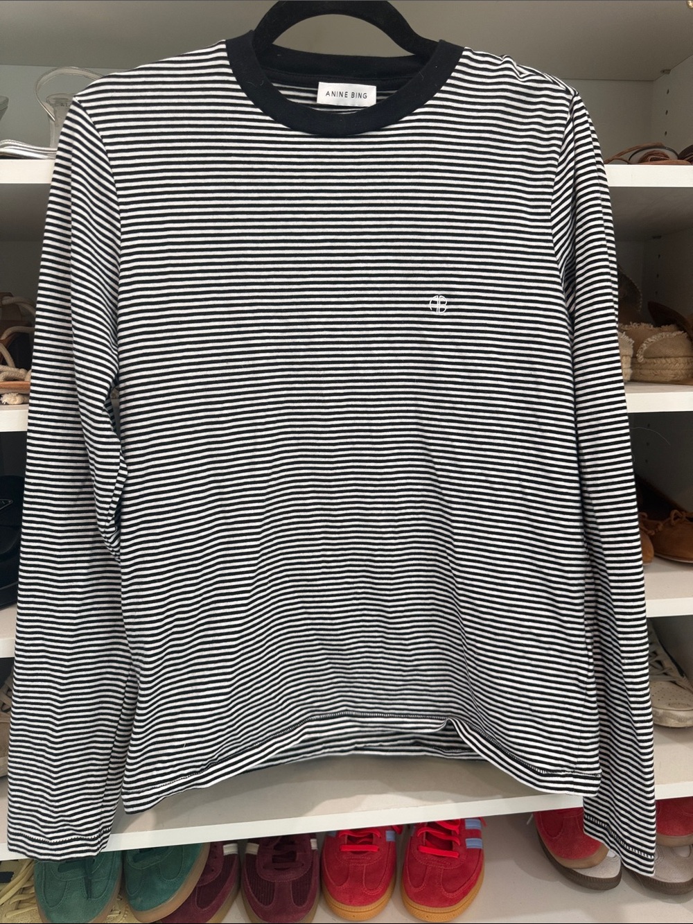 Anine Bing Black & White Striped Long Sleeve Crew